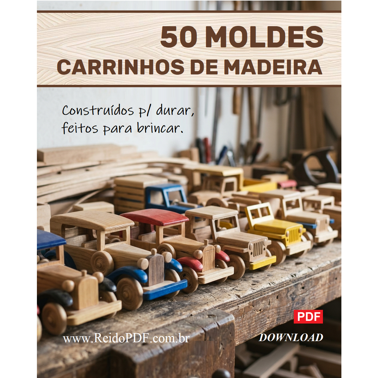 50 Moldes de Carrinhos de Madeira